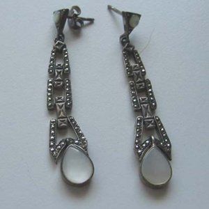 Vintage Silver pierced Marcasites Mother of Pearl earrings